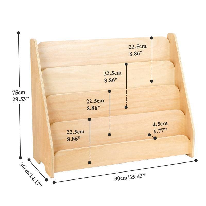 Bej Sarı Gold Masif ve Endüstriyel Ahşap 4 Raflı Ön Yüz Sergilemeli Montessori Kitaplık - 91x76x37 cm - 141151