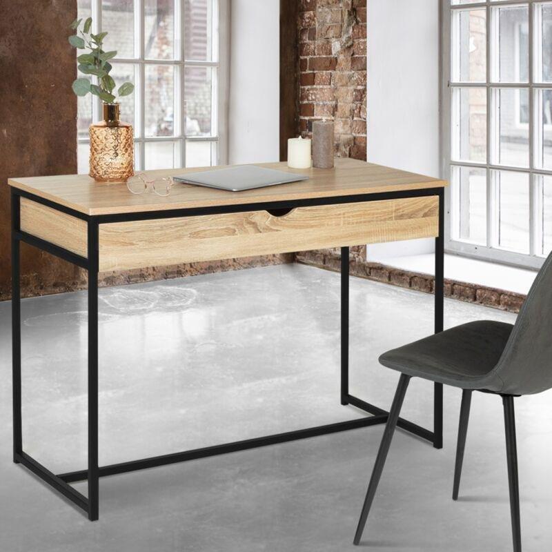 Bej Siyah Ahşap Metal Çekmeceli Bilgisayar Masası-110x50x75 cm - 115053