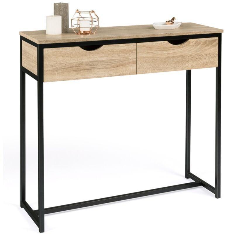 Bej Siyah Metal Ahşap 2 Çekmeceli Endüstriyel Tasarım Dresuar - 90x30x80 cm - 134002