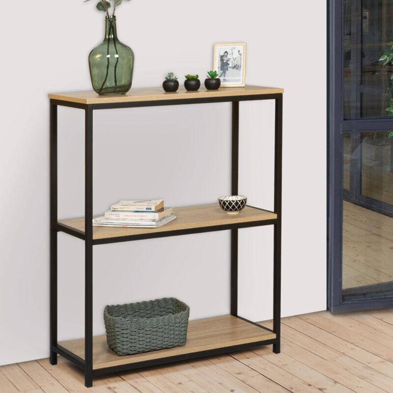 Bej Siyah Metal ve Endüstriyel Ahşap 3 Raflı Dresuar - 80x30x95 cm - 133933