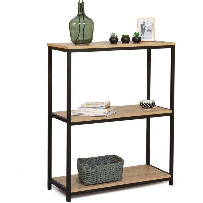 Bej Siyah Metal ve Endüstriyel Ahşap 3 Raflı Dresuar - 80x30x95 cm - 133933