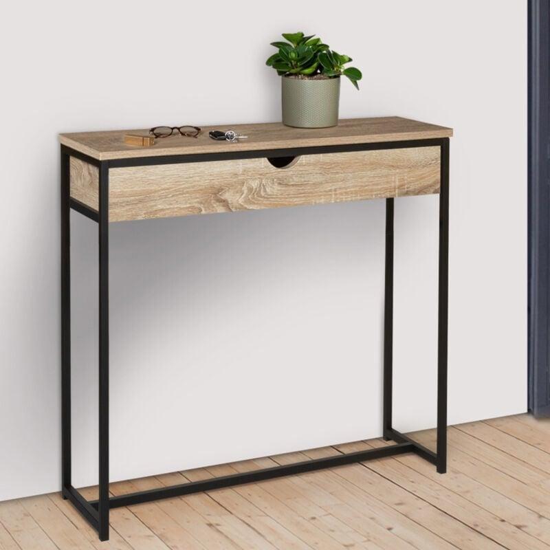 Bej Siyah Metal ve Endüstriyel Ahşap Tek Çekmeceli Dresuar - 90x30x85 cm - 134067
