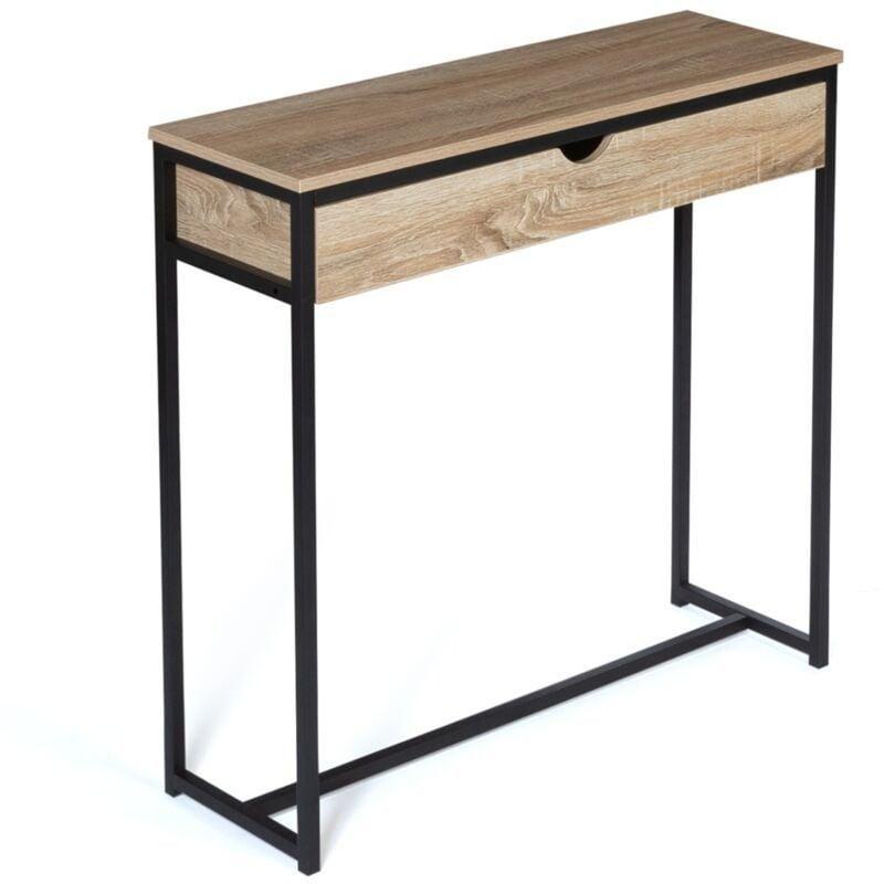 Bej Siyah Metal ve Endüstriyel Ahşap Tek Çekmeceli Dresuar - 90x30x85 cm - 134067