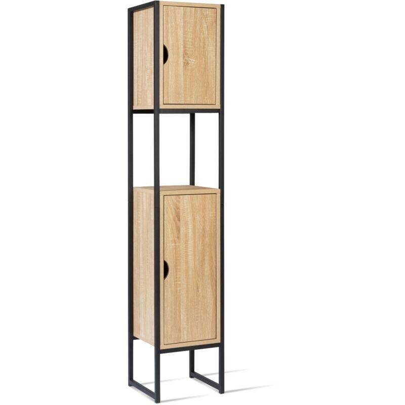 Bej Siyah Metal ve Yonga Levha 2 Kapaklı Açık Bölmeli Banyo Dolabı-30x30x170 cm - 113975