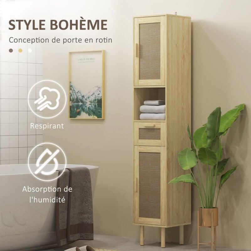 Bej Suntalam Hasır Kapaklı Raflı Hasır Banyo Dolabı-32x30x170 cm - 114235
