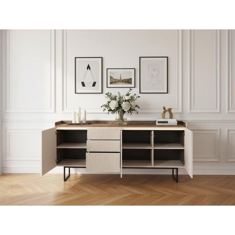 Bej ve Ceviz Endüstriyel Ahşap LED Aydınlatmalı Çekmeceli Konsol - 192 cm - 129559