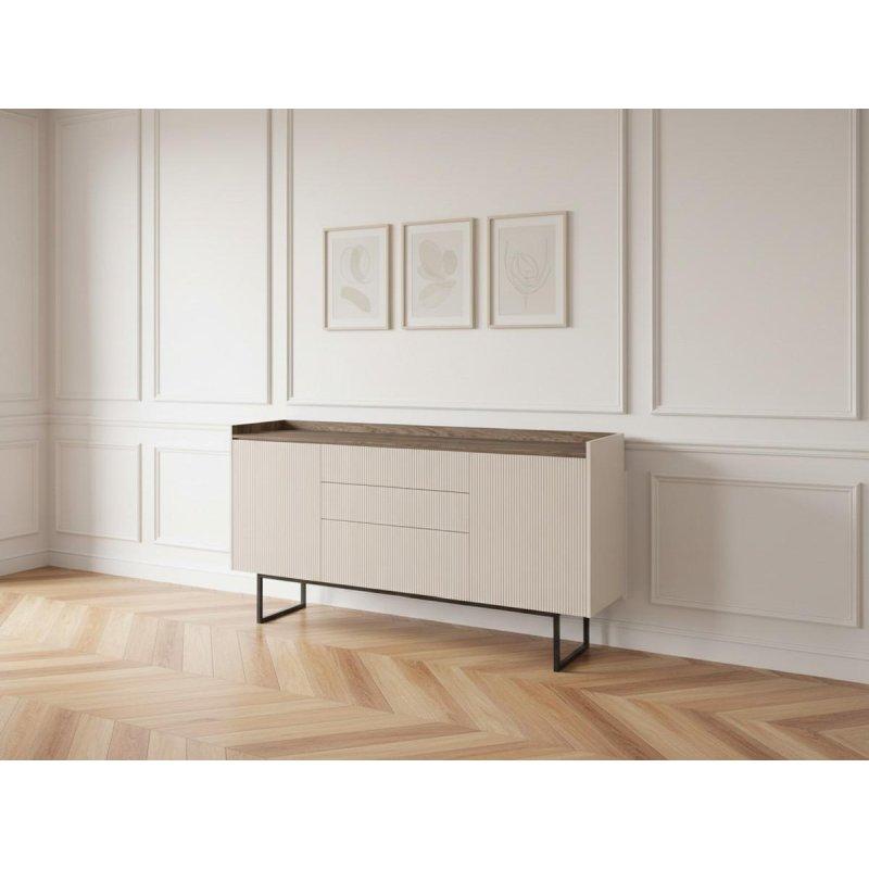 Bej ve Ceviz Renk Endüstriyel Ahşap LED Aydınlatmalı Çekmeceli Konsol - 166x40x86 cm - 129400