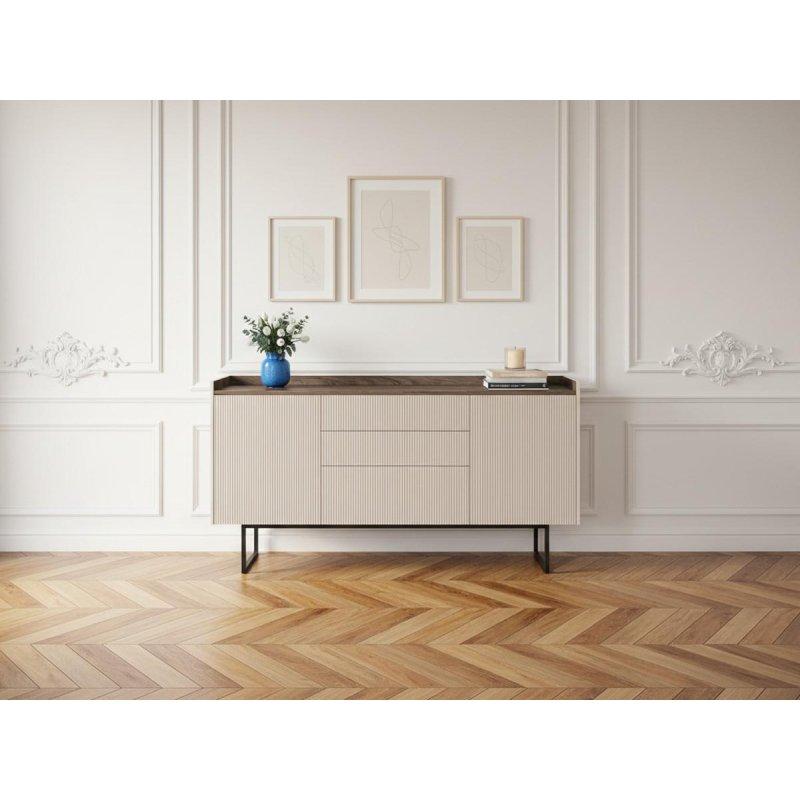 Bej ve Ceviz Renk Endüstriyel Ahşap LED Aydınlatmalı Çekmeceli Konsol - 166x40x86 cm - 129400