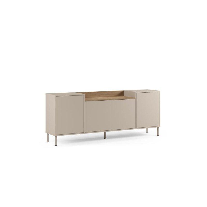 Bej ve Meşe Desenli Metal Ayaklı 4 Kapaklı Konsol - 200 cm - 129418