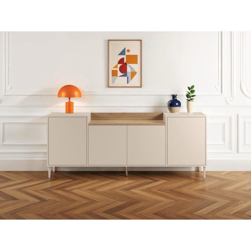 Bej ve Meşe Desenli Metal Ayaklı 4 Kapaklı Konsol - 200 cm - 129418