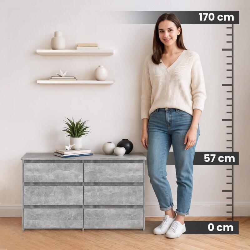 Beton Gri Mat Lamine 6 Çekmeceli Modern Şifonyer - 100x35x57 cm - 123566