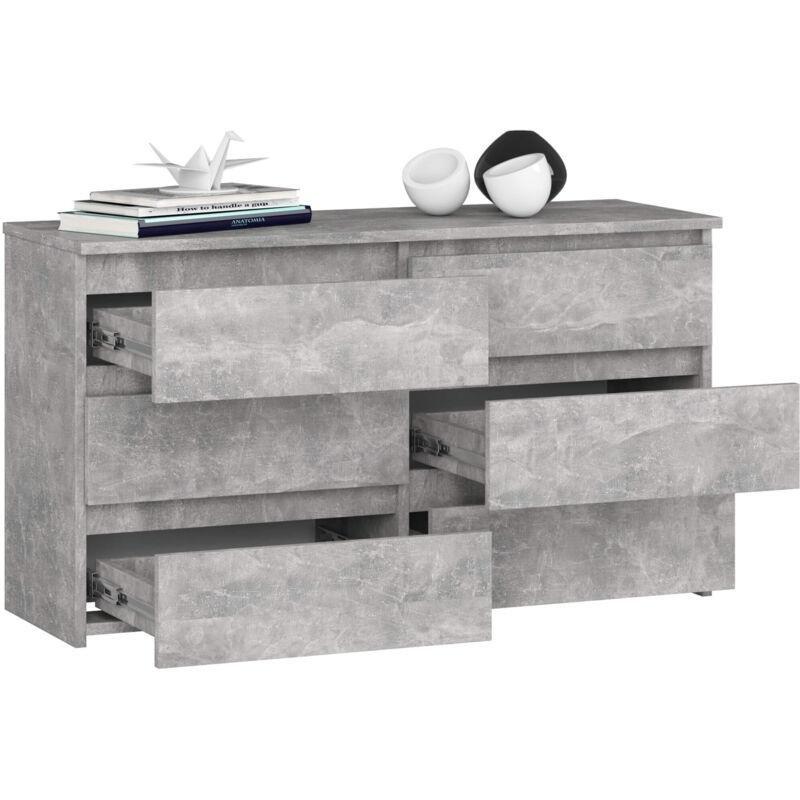 Beton Gri Mat Lamine 6 Çekmeceli Modern Şifonyer - 100x35x57 cm - 123566