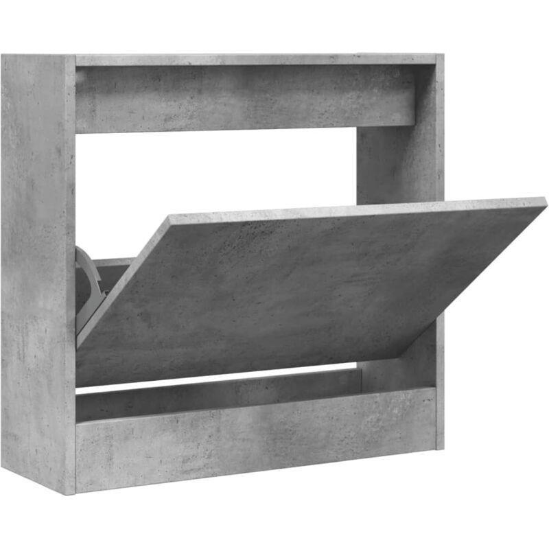Beton Grisi Endüstriyel Ahşap Düşer Kapaklı Ayakkabılık - 60x21x57 cm - 118808