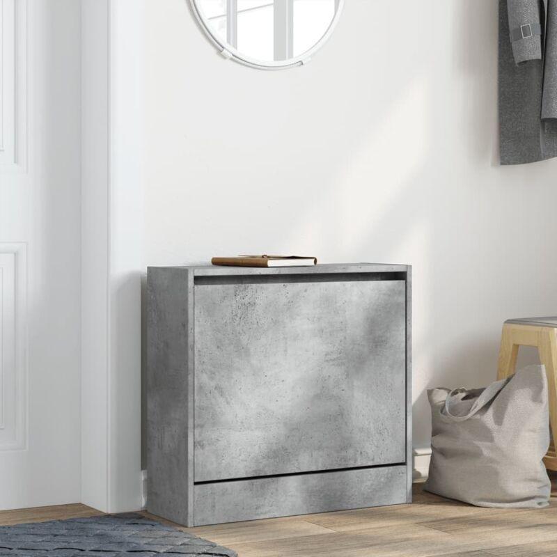 Beton Grisi Endüstriyel Ahşap Düşer Kapaklı Ayakkabılık - 60x21x57 cm - 118808