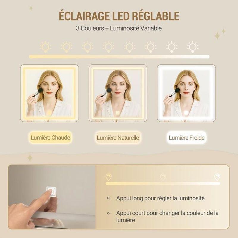 Beyaz 9 Çekmeceli ve Raflı LED Işıklı Aynalı Makyaj Masası - 108x40x140 cm - 122293
