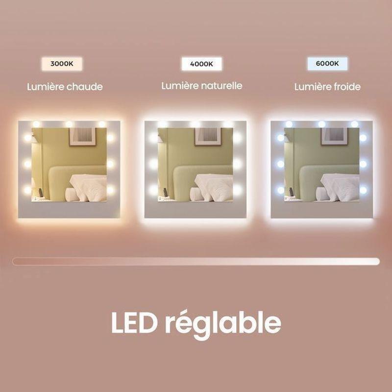 Beyaz 9 LED Işıklı ve Priz Çıkışlı Çok Bölmeli Makyaj Masası - 107x40x144 cm - 122422