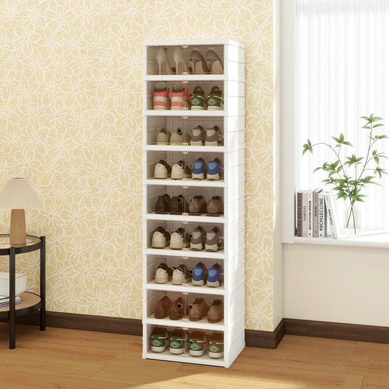 Beyaz 9 Raflı Katlanabilir Şeffaf Kapaklı Plastik Ayakkabılık - 156x44 cm - 121063