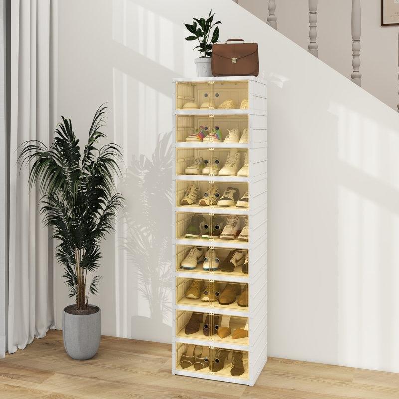 Beyaz 9 Raflı Katlanabilir Şeffaf Kapaklı Plastik Ayakkabılık - 156x44 cm - 121063