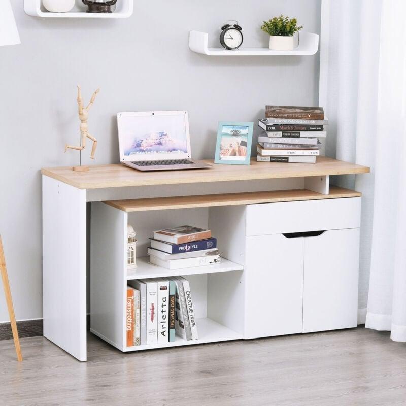 Beyaz Açık Meşe Desenli MDF Modüler Çok Bölmeli Köşe Bilgisayar Masası-140x117x76 cm - 115028