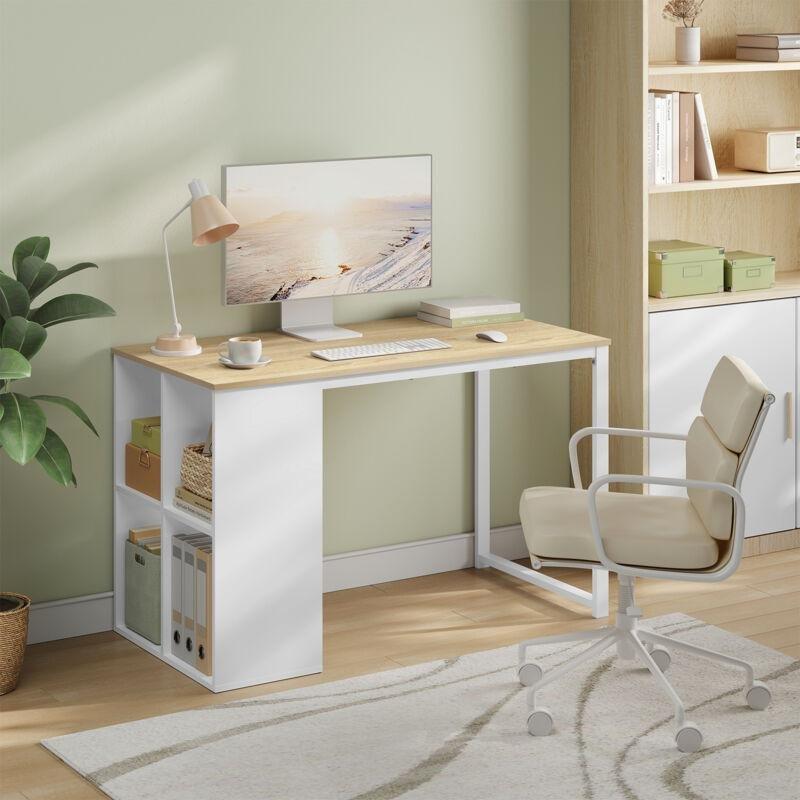 Beyaz Açık Meşe Yonga Levha Raflı Bilgisayar Masası-120x60x75 cm - 115253