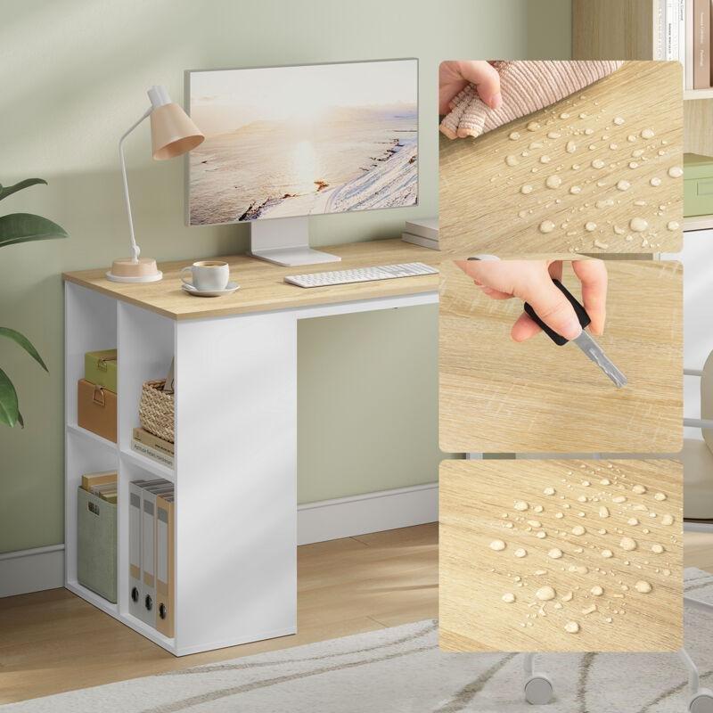 Beyaz Açık Meşe Yonga Levha Raflı Bilgisayar Masası-120x60x75 cm - 115253