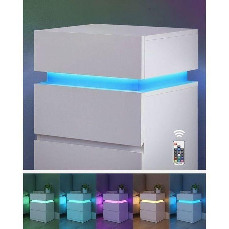 Beyaz Ahşap 3 Çekmeceli Ayarlanabilir LED Aydınlatmalı İkili Komodin - 40x35x55 cm - 127870