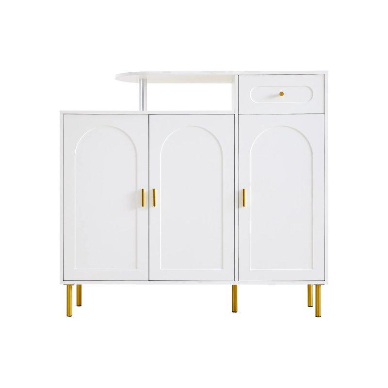 Beyaz Ahşap 3 Kapaklı Çekmeceli Gold Ayaklı Ayakkabılık - 120x35x110 cm - 118705