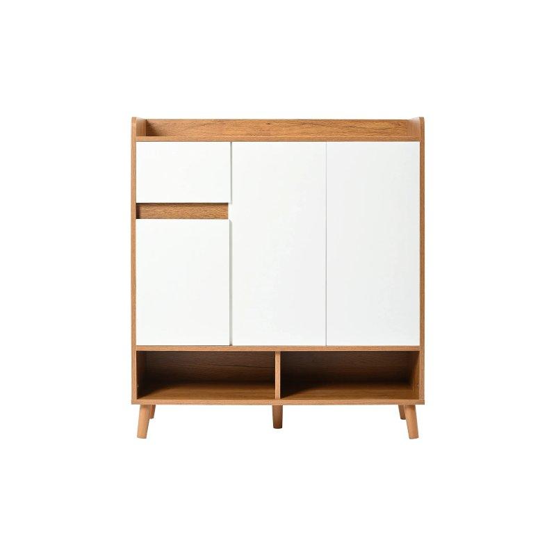 Beyaz Ahşap 3 Kapaklı Çekmeceli Raflı Ayakkabılık - 90x35x99 cm - 118396