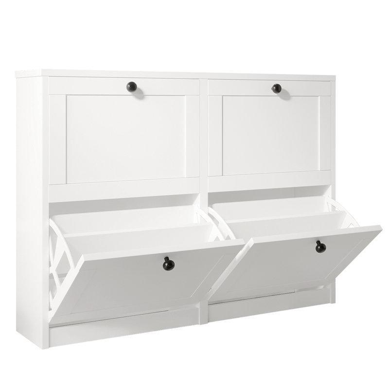 Beyaz Ahşap 4 Düşer Kapaklı 16 Çift Kapasiteli Ayakkabılık - 105x80 cm - 120826