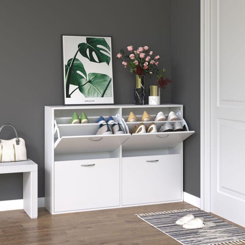 Beyaz Ahşap 4 Düşer Kapaklı Ayakkabılık - 120x24x81 cm - 119419