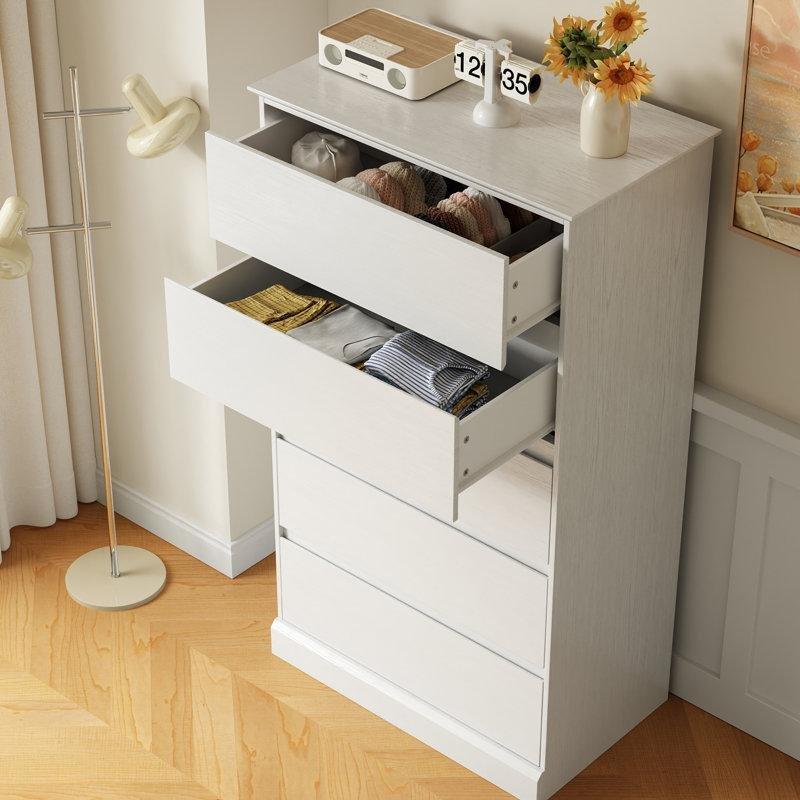 Beyaz Ahşap 5 Çekmeceli Modern Dikey Şifonyer - 71x41x123 cm - 122998