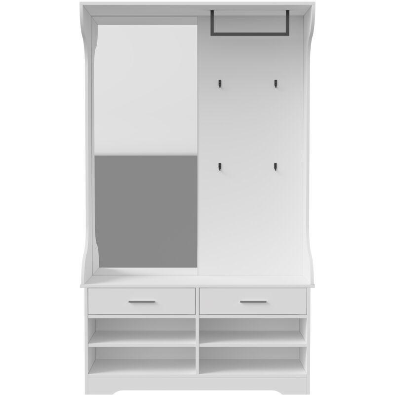 Beyaz Ahşap Askılı ve Banklı Aynalı Ayakkabılık - 104x35x180 cm - 119257