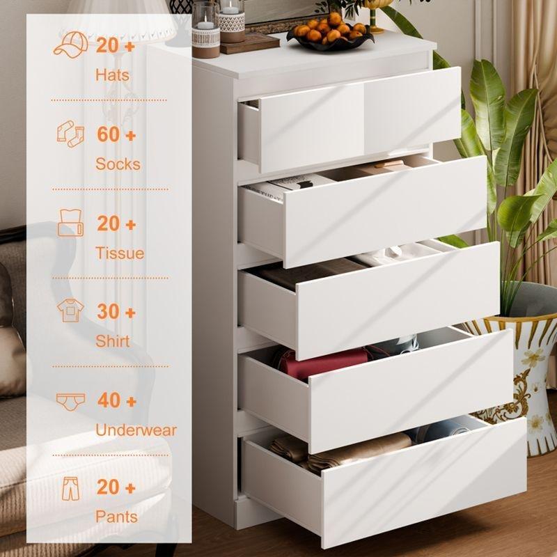Beyaz Ahşap Ayaklı 6 Çekmeceli Yüksek Şifonyer-60x41x109 cm - 123825