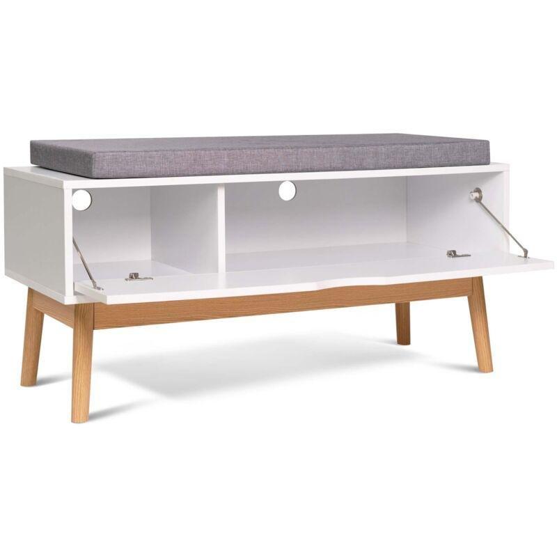 Beyaz Ahşap Ayaklı Gri Minderli Depolama Hazneli Oturaklı Ayakkabılık - 100x50 cm - 119567
