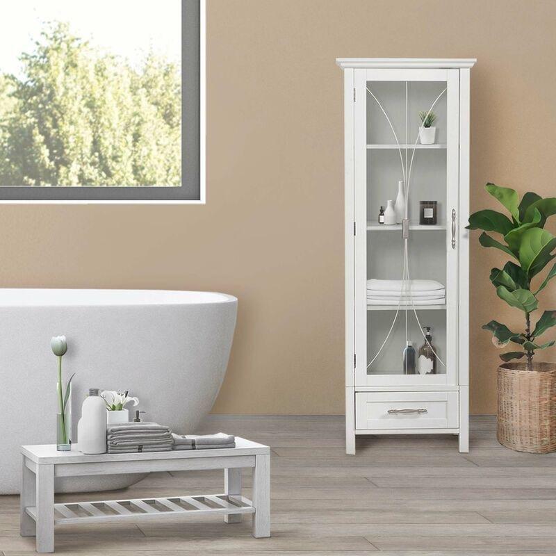 Beyaz Ahşap Ayarlanabilir Raflı Çekmeceli Banyo Dolabı-34x44x124 cm - 113558