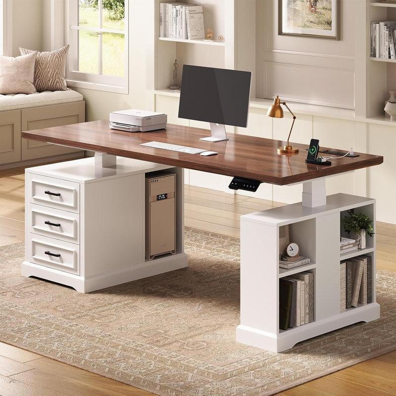Beyaz Ahşap Elektrikli Ayarlanabilir Bilgisayar masası-160x71x79-120 cm - 116439
