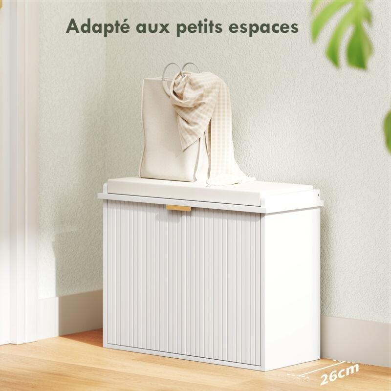 Beyaz Ahşap Gold Detaylı Düşer Kapaklı Puflu Ayakkabılık - 62x26x48 cm - 119802