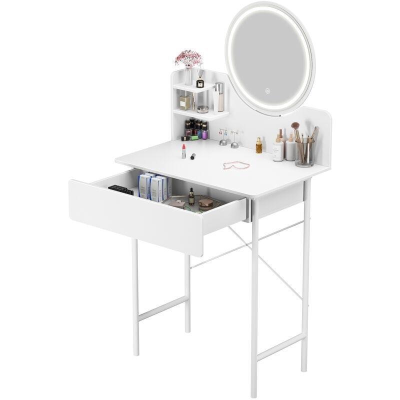 Beyaz Ahşap LED Işıklı ve Raflı Makyaj Masası - 60x40x126 cm - 122069