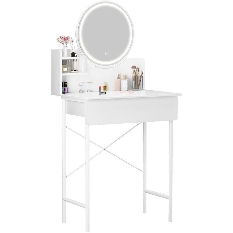 Beyaz Ahşap LED Işıklı ve Raflı Makyaj Masası - 60x40x126 cm - 122069