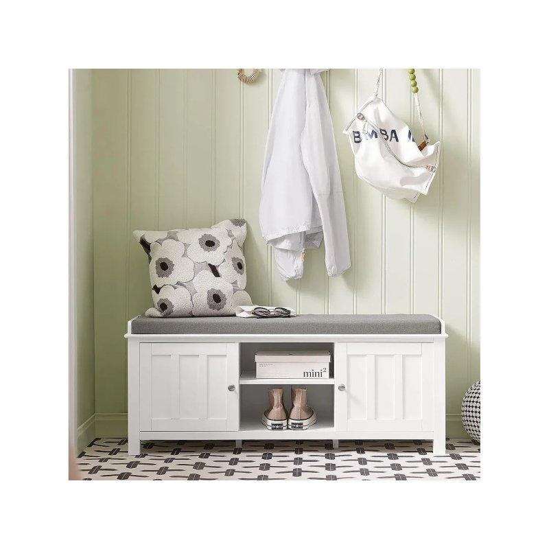 Beyaz Ahşap MDF Minderli Kapaklı Ayakkabılık Bench - 105x35x43 cm - 118321