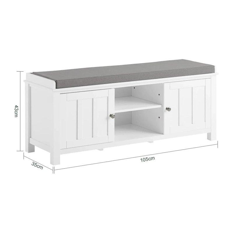 Beyaz Ahşap MDF Minderli Kapaklı Ayakkabılık Bench - 105x35x43 cm - 118321