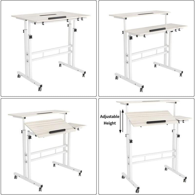 Beyaz Ahşap Metal Tekerlekli Ayarlanabilir Bilgisayar Masası-80x60x115 cm - 114345