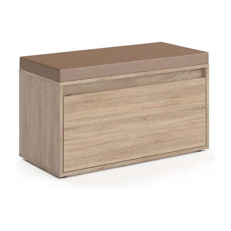 Beyaz Ahşap Minderli Çekmeceli Ayakkabılık Bench - 80x39x45 cm - 118468