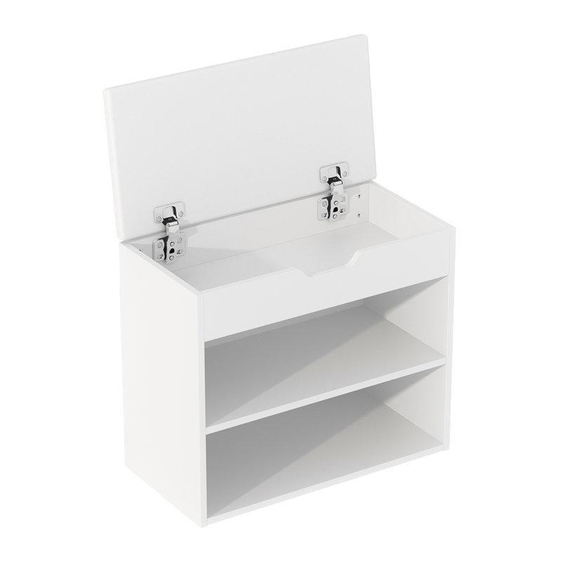 Beyaz Ahşap Minderli Gizli Bölmeli Ayakkabılık Bench - 61x31x54 cm - 120679