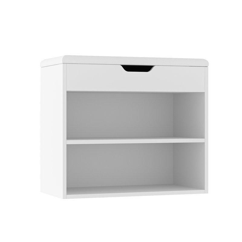 Beyaz Ahşap Minderli Gizli Bölmeli Ayakkabılık Bench - 61x31x54 cm - 120679