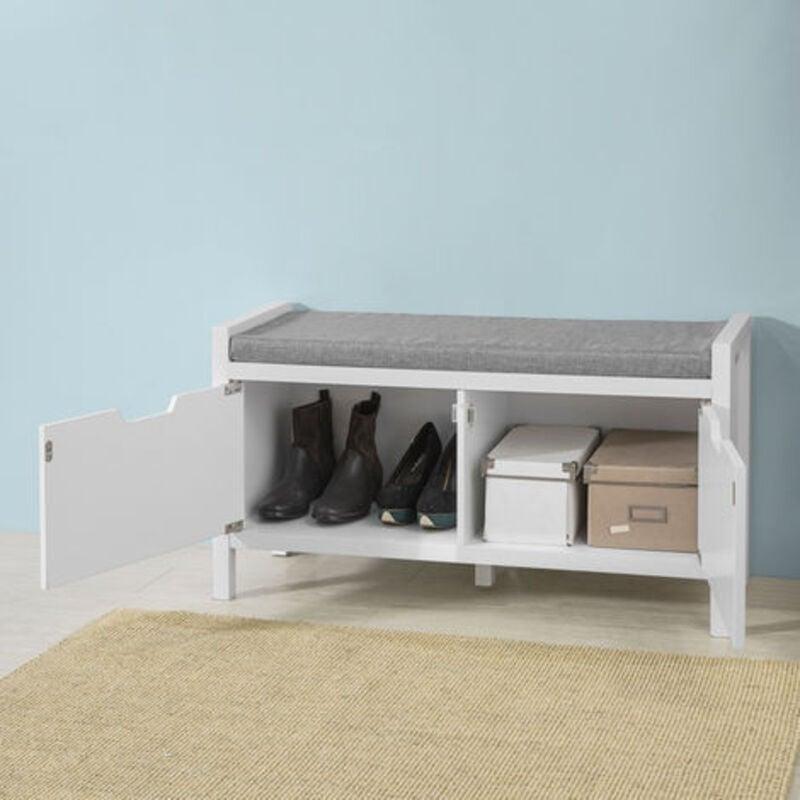 Beyaz Ahşap Minderli Kapaklı Bench Ayakkabılık - 91x30x50 cm - 119602