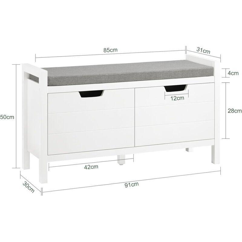 Beyaz Ahşap Minderli Kapaklı Bench Ayakkabılık - 91x30x50 cm - 119602