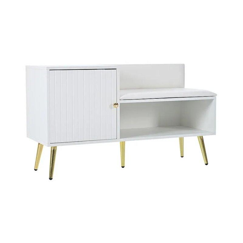 Beyaz Ahşap Minderli Kapaklı Raflı Ayakkabılık Bench - 100x58x38 cm - 118405