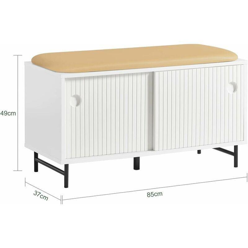 Beyaz Ahşap Minderli Sürgü Kapaklı Ayakkabılık Bench - 85x37x49 cm - 119406