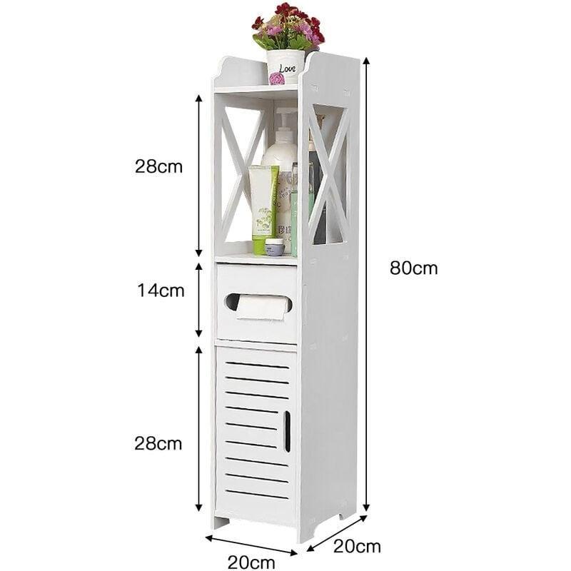 Beyaz Ahşap-Plastik 4 Katlı Raflı Banyo Dolabı-20x20x80 cm - 113728